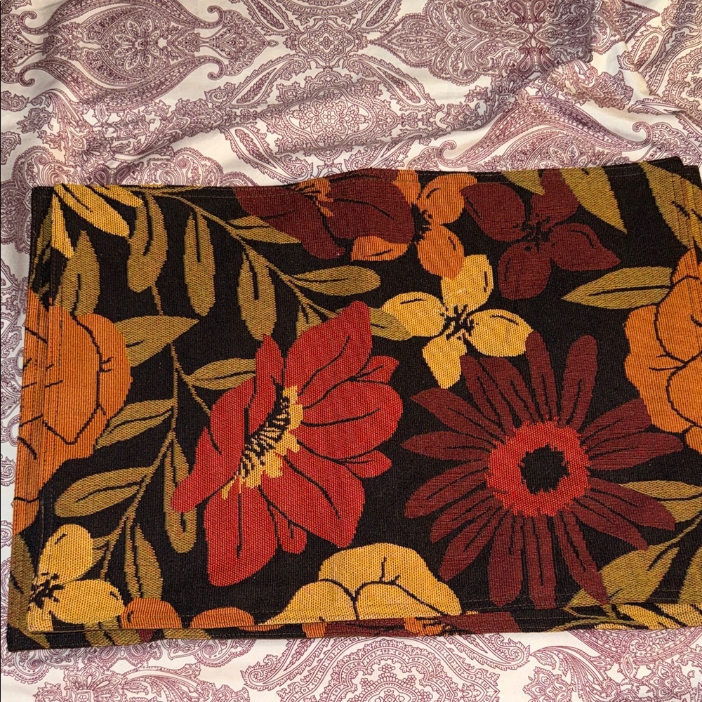 Source Unknown Floral Kitchen Placemats Black, Red, Orange, Yellow, Green - Picture 8 of 8